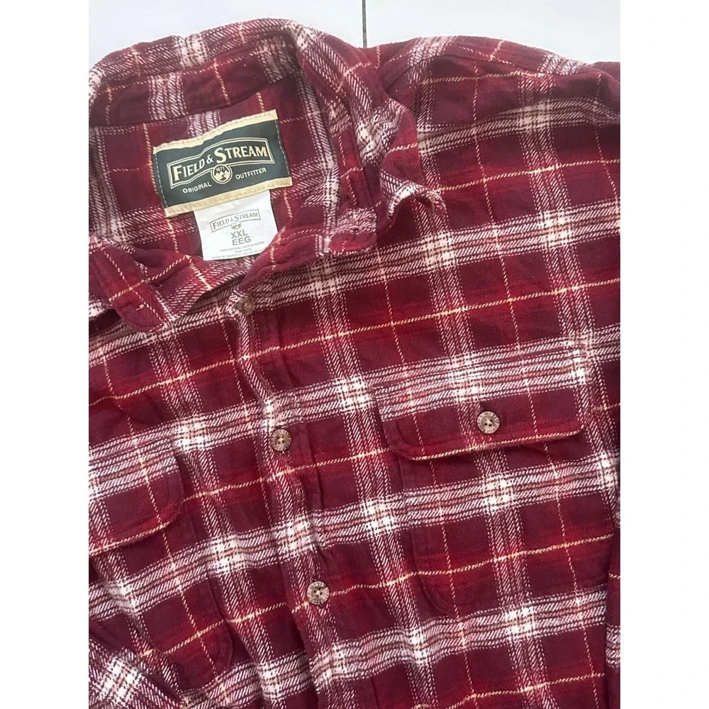 Field & Stream‎ Mens XXL Red Plaid Flannel Button Down Shirt Cotton Long Sleeve